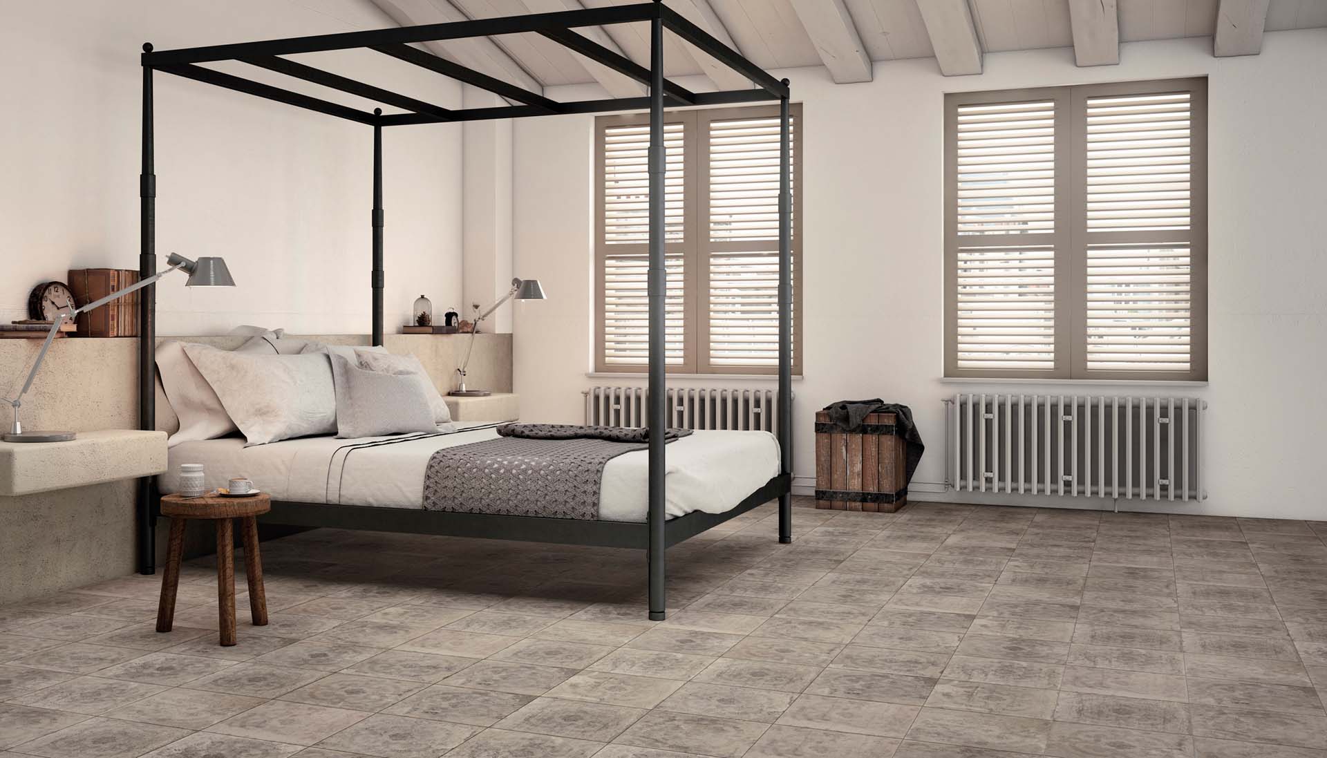 azulejo porcelánico hidráulico gris en habitación