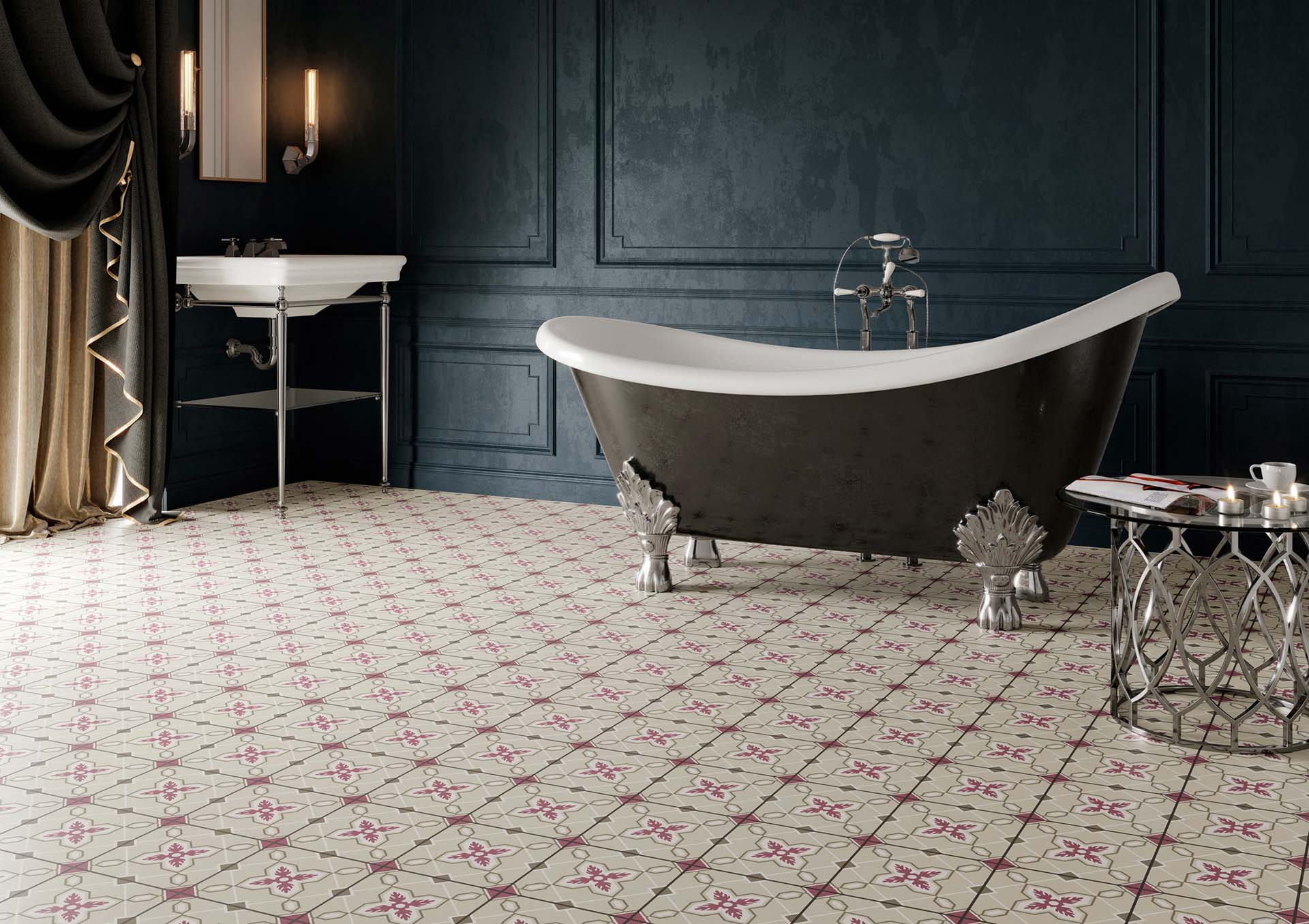 baldosas hidráulicas en el baño