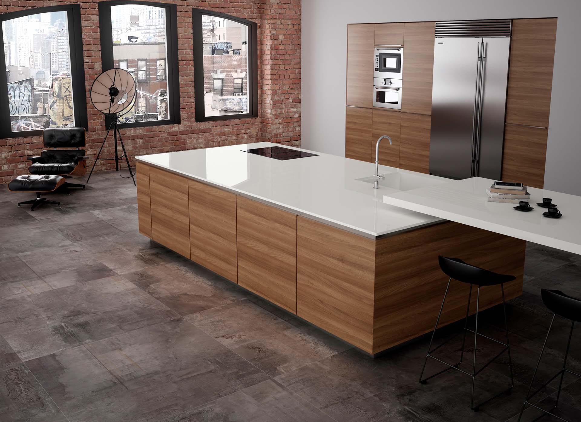 white porcelain tile kitchen countertop by Apavisa
